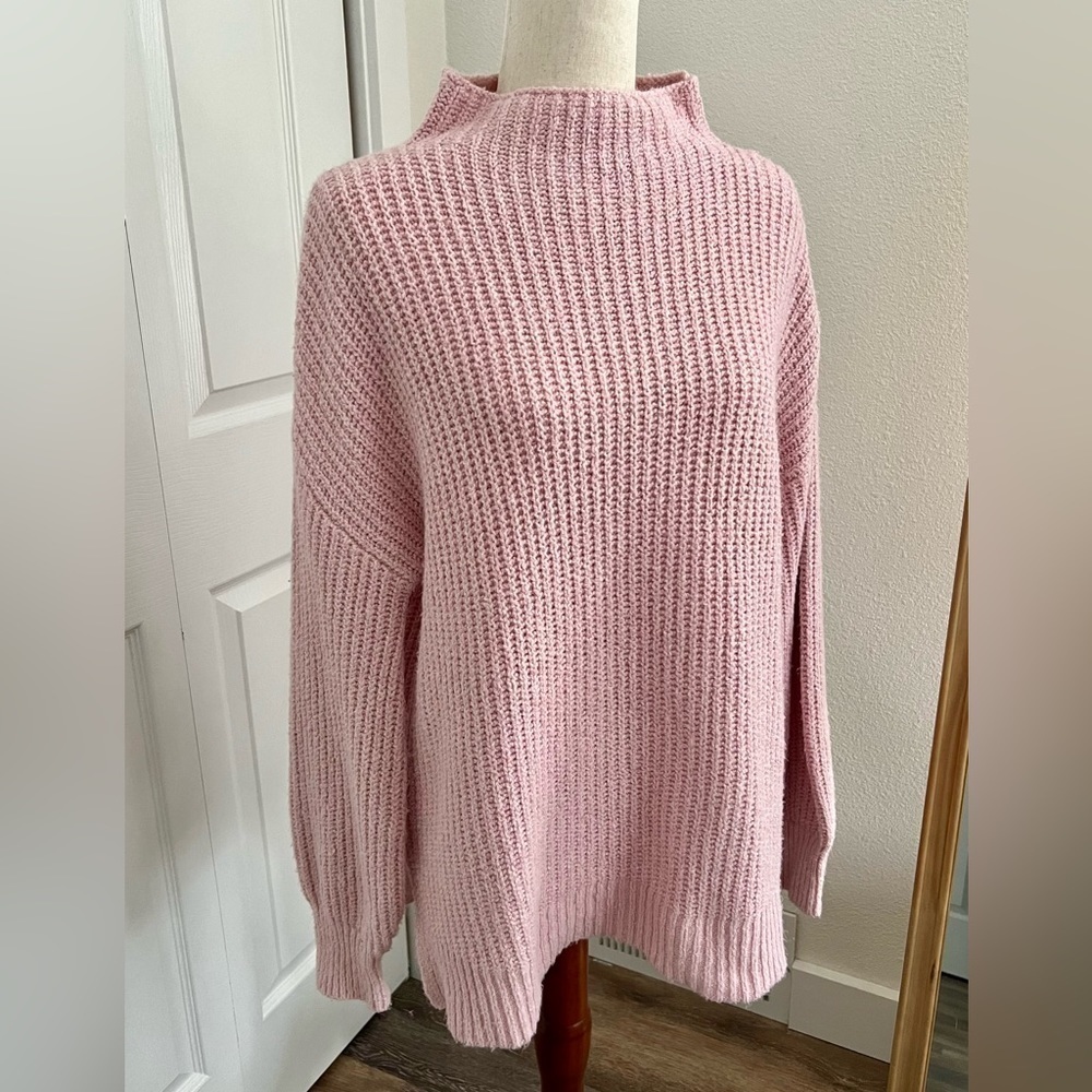 Rachel Zoe Cozy Oversized Mock Neck Chunky Knit Sweater | Blush Pink | S/M - Picture 2 of 4
